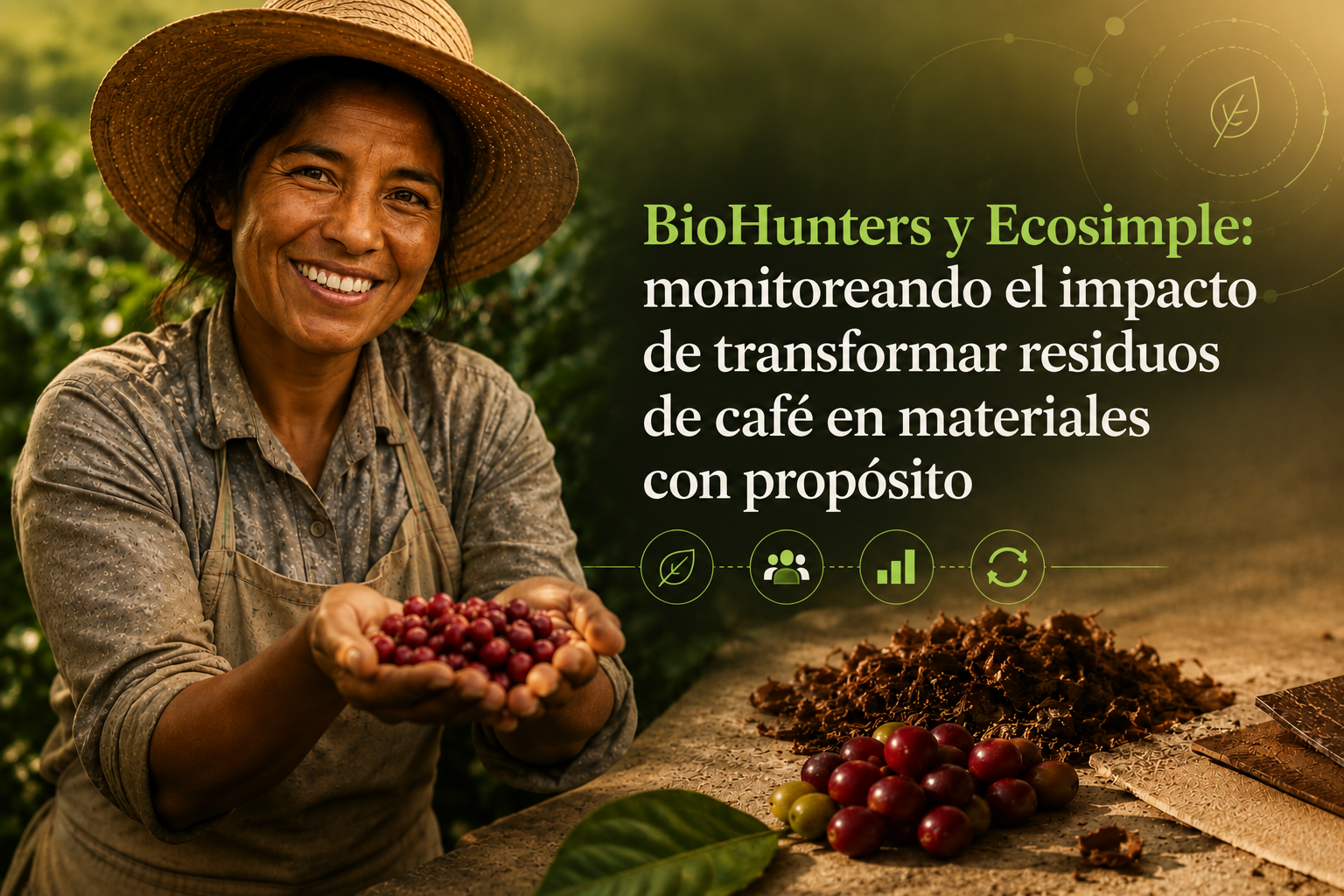 BioHunters y Ecosimple: monitoreando el impacto de transformar residuos de café en materiales con propósito / BioHunters and Ecosimple: Monitoring the Impact of Transforming Coffee Waste into Purpose-Driven Materials